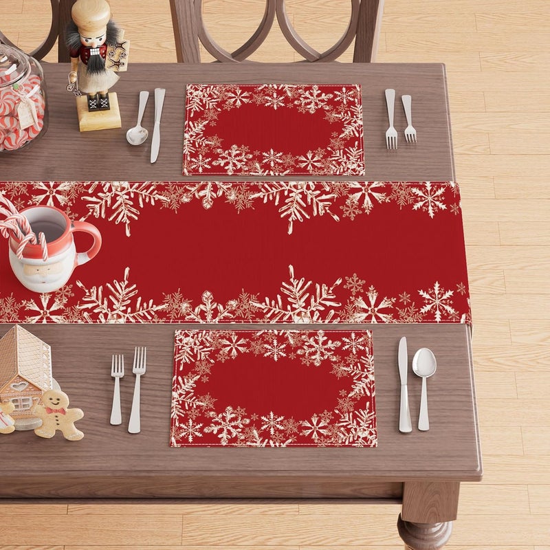 XCHI Red Snowflakes Winter Christmas Xmas Placemats Set of 8 Table Mats for Party Home Kitchen Dining Table Decorations 12x18 Inch - Image 3